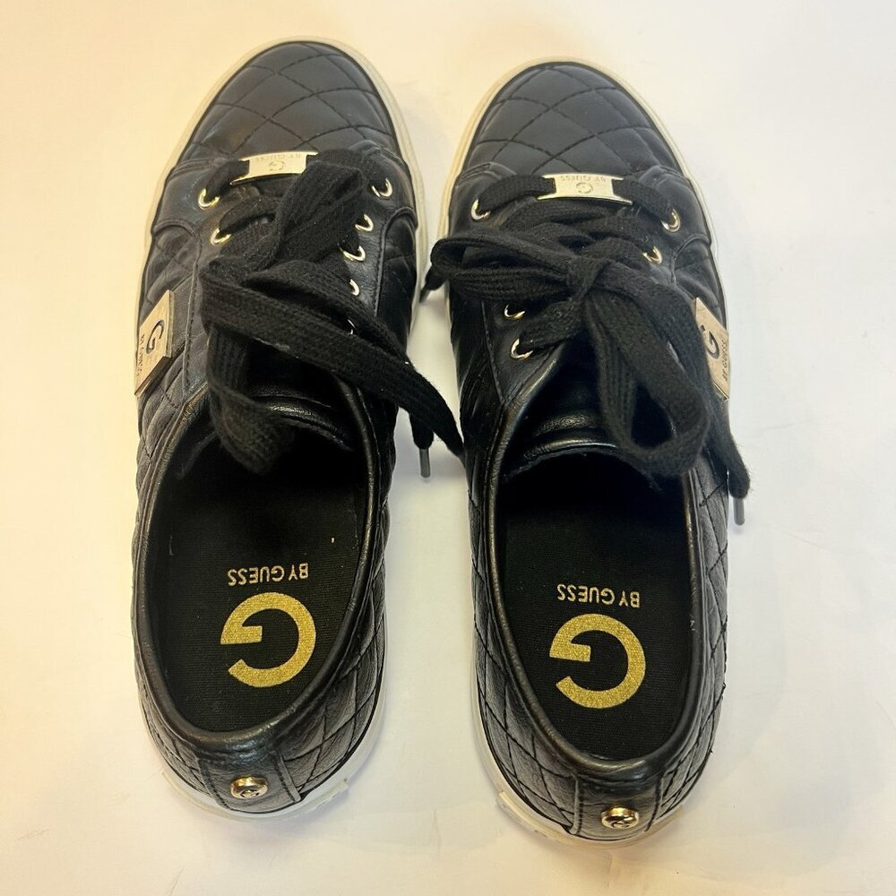 G By Guess Quilted Lace Up Sneakers Women's Size 6.5 Black Leather - Picture 5 of 7